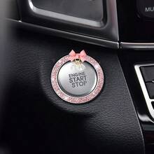 1-Click Start Decorative Sticker, Interior Button Inlaid Diamond Bow, Crystal Bell Pendant, Ignition Ring - A - View 7