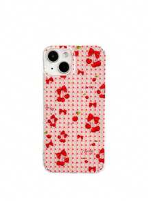 1pc Red Plaid Bow & Cherry Vibrant Phone Case, Compatible With IPhone 11 12 13 14 15 16 17 Pro Max Series - Red - View 4