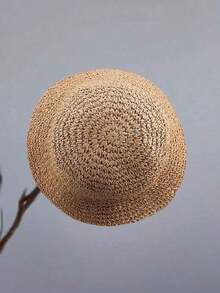 Classic Straw Braid Hat, Women's Beach Hat, Versatile Bucket Hat,, Spring/Summer - Beige - View 6