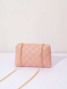 1 buah Tas Selempang Rantai Lipat Kasual Berbahan Quilted untuk Anak Perempuan, Tas Bahu Kecil, Cocok untuk Penggunaan Sehari-hari dan Liburan, Pilihan Hadiah yang Ideal - Berwarna merah muda - View 4