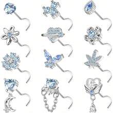 Diamday 12 chiếc khuyên mũi 20G bằng thép không gỉ phẫu thuật hình chữ L dành cho nam và nữ, khuyên mũi dễ thương, trang sức dạng vít. - Bạc - Xem 11