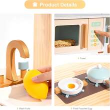 Robotime Robud Kids Wooden Toy Kitchen Set – Light Blue Dreamy Kitchen, Includes 15+ Pieces, Kitchen Games, Role-Playing Suitable For Children Aged 3 And Up - Baby Blue - View 7