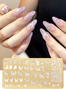 1/2pcs Butterfly Print Gold Nail Art Stamping Plate Spring Summer Butterfly Nail Stencil Metal Template Reusable Carved Pattern Tool Stainless Steel Nail Stamp Tool Butterfly Nail DIY Accessories - Gold - View 5