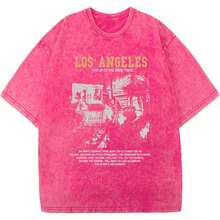 Oversized Graphic Tshirts For Men Acid Wash Los Angeles Vintage Tees Streetwear Baggy Cotton Shirts Casual Topssummer Outfits For Women - 粉色 - 查看 1