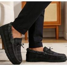 Men's Fluffy Soft Bottom Non-Slip Indoor/Outdoor Moccasin Slippers, Black - Black - View 2