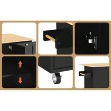 L135*W44(70)*H90cm Large Mobile Kitchen Table, Oak Worktop, Foldable Design, Multifunctional Cabinet, 3 Drawers, Towel Rack, Suitable For Kitchen, Dining Room, Home - Black - View 10