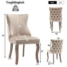 Grey Velvet Dining Chair With Button Tufting, Solid Wood Frame, Grey - Beige - View 2