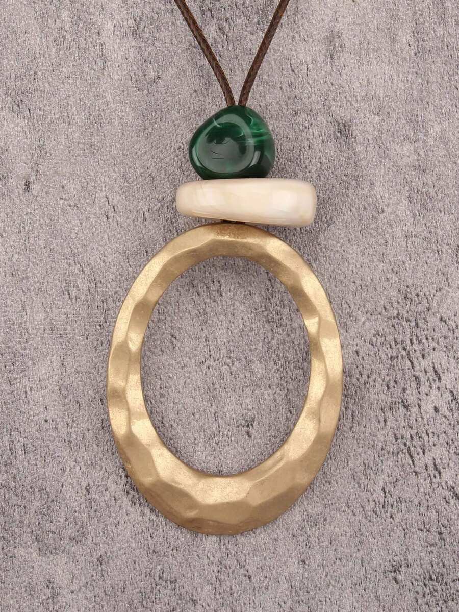 1 chiếc vòng cổ hợp kim hình bầu dục tối giản, phóng khoáng, kiểu dáng Bohemian sang trọng, đa năng, đính hạt nhựa, phù hợp đeo hàng ngày và dự tiệc tối, quà tặng cho cặp đôi. - hạt - Xem 1