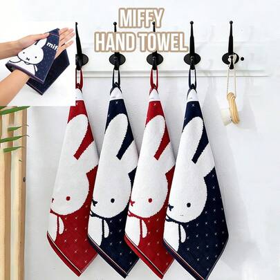 25x25cm  Hand Towel, Cute Embroidered Face Towel, Dutch Rabbit Icon Design, Super Soft Cotton, High Absorbency, Pleated Details, Sticker Decor, Ideal Gift For  Fans, Suitable For Daily Use, Travel, Gym, Bathroom