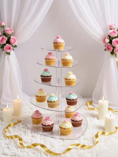 1pc Heart-Shaped 2-5 Tier Transparent Acrylic Cupcake Stand/Display Rack, Detachable Multi-Tier Tray, High Transparency Acrylic Material, Detachable Multi-Tier Tray, Multi-Tier Display Rack, Reusable Multi-Tier Cupcake Tower, Multi-Tier Dessert Food Stand