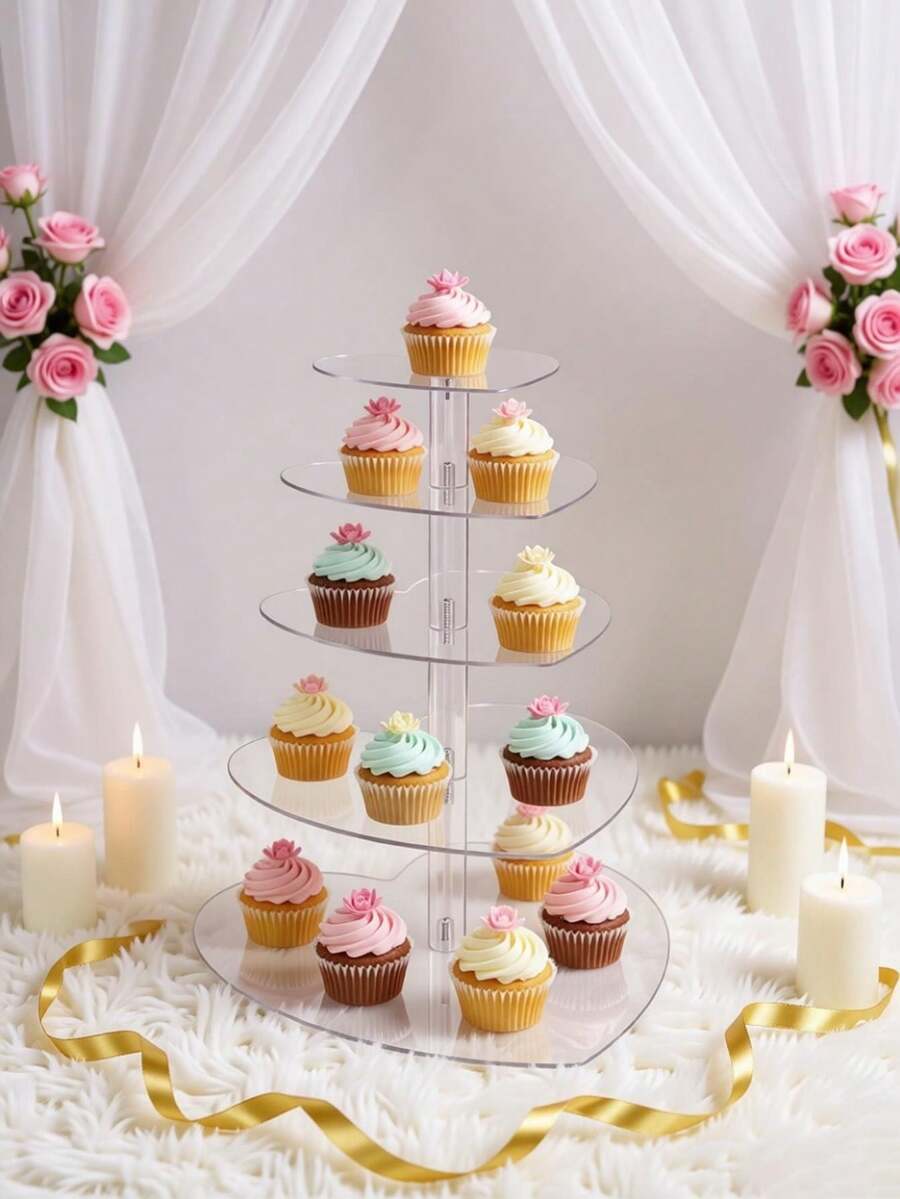 1 Giá đỡ/kệ trưng bày bánh cupcake hình trái tim 2-5 tầng bằng acrylic trong suốt, khay nhiều tầng có thể tháo rời, chất liệu acrylic trong suốt cao cấp, khay nhiều tầng có thể tháo rời, kệ trưng bày nhiều tầng, tháp bánh cupcake nhiều tầng có thể tái sử dụng, giá đựng đồ tráng miệng nhiều tầng - Nhiều màu - Xem 1