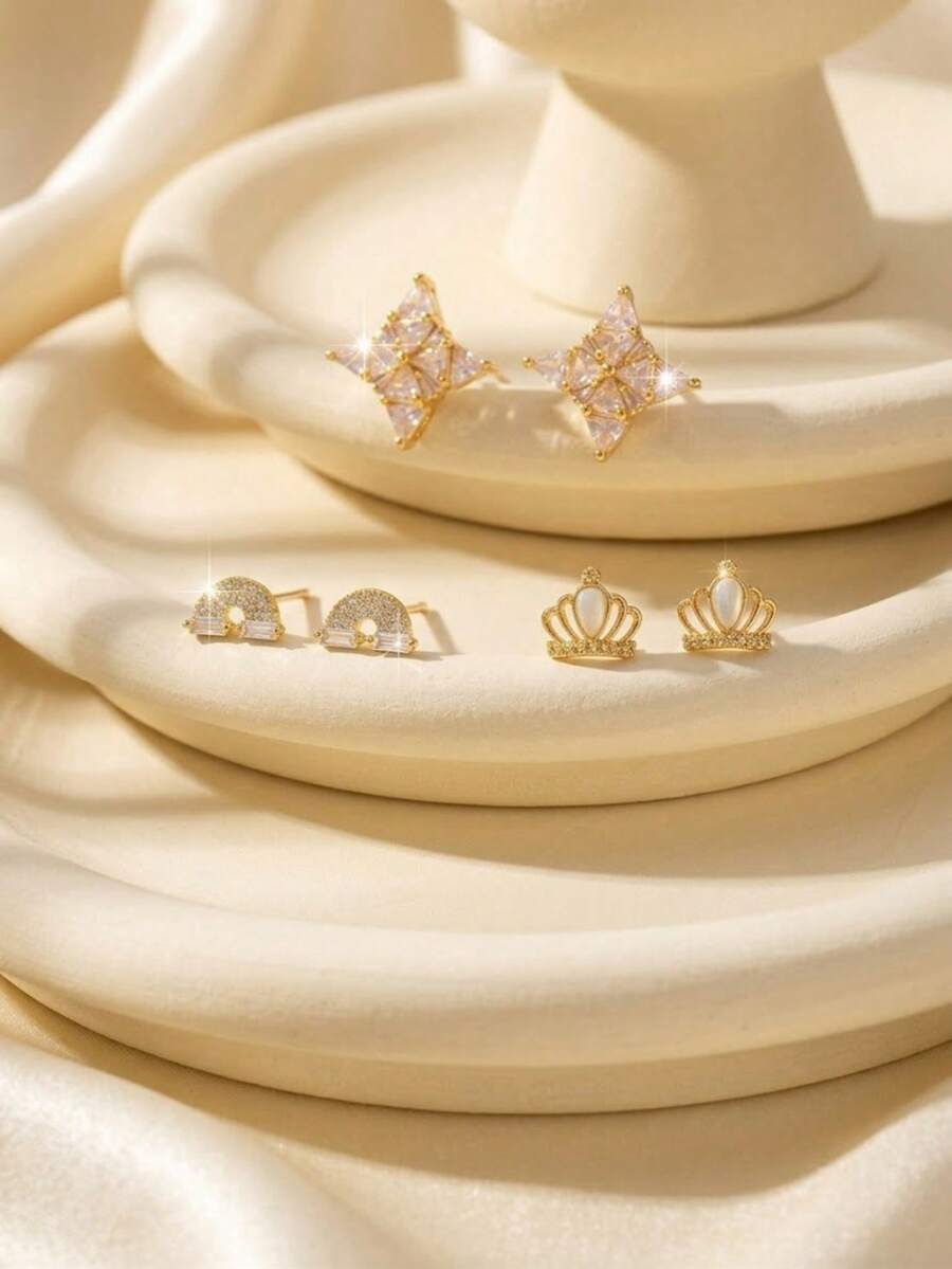 Bông tai đính đá sang trọng dành cho nữ, thiết kế hình ngôi sao bốn cánh độc đáo, kiểu dáng thanh lịch phù hợp cho công sở. - Nhiều màu - Xem 1