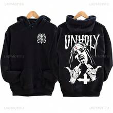 Nuevas  de moda de la temporada: Sudadera con capucha de forro polar con estampado de monja de hip-hop de The Bad Nun Satan Street, estilo Harajuku, informal, de manga larga, para otoño e invierno, para hombres antisociales. - negro -1 - Ver 12