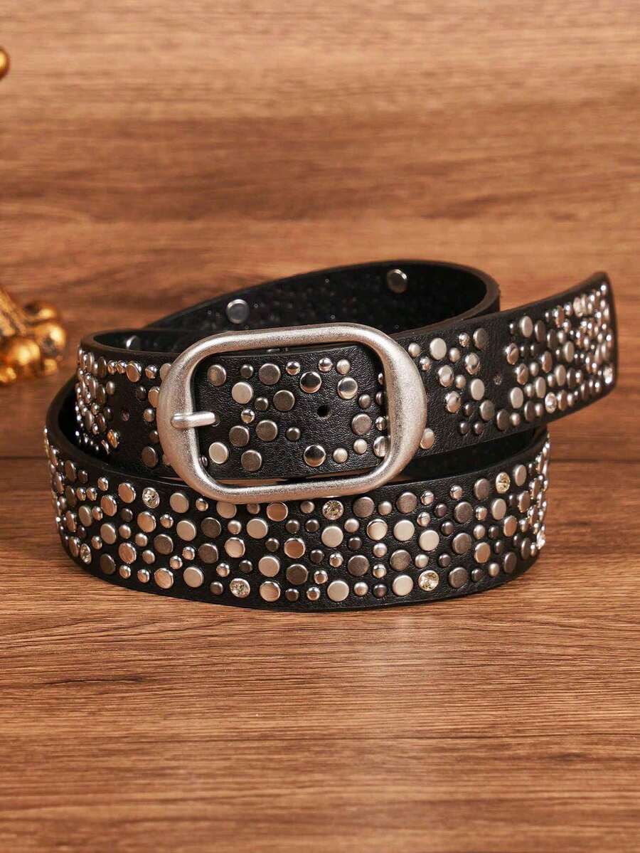 1pc Women's Street Punk Style Rivet Embellished Asymmetrical Metal PU Belt, Suitable For Party, Travel, Fashion Summer, School Fall, Autumn, Halloween - 1pcs - 查看 1