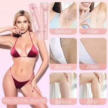 Electric Razors Shaver ,Bikini Trimmer For Women,2 In 1 Wet & Dry Electric Waterproof Razor Shaver, 400mAh USB Rechargeable Dual Head Shaver For Painless Trimming Of Pubic Hair, Face, Underarms And Legs, IPX7 Waterproof, Ceramic Blade Design Is And Sharp,Portable Multifunctional Shaver,Best Gift For For Men And Women,Back To School Halloween And Christmas Gifts(Pink) - White - View 3