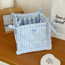 Keranjang Penyimpanan Lipat Bergaris Berlapis, Kotak Penyimpanan Meja Lipat, Tas Kosmetik Ember Pita Kapasitas Besar untuk Rumah, Dekorasi Ruangan - Baby Blue - View 14