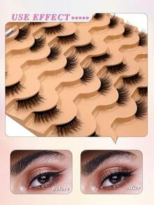 ENCHUW 16 Pairs Half Eye Lashes Natural Look Wispy Cat Eye False Eyelashes,Fluffy Soft Eye End Elongated Lashes Faux Mink Lashes - Black - View 4