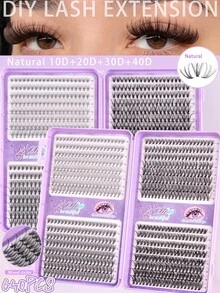 MEM 640 piezas Extensiones de pestañas individuales falsas con rizo D, mezcla de longitudes de 10-16 mm, pestañas falsas en segmentos de estilo mixto 10D 20D 30D 40D 50D 60D con rizo D para uso diario en casa, fácil de usar - D - Ver 3