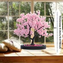 Spring Pink Floral Potted Plant Decor, 2D Printed Tree Decoration, Suitable For Home - A - View 1