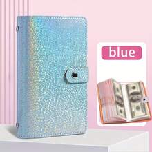 Large Capacity Storage Book Money Saving Notebook PU Leather 50 Inner Pages 100 Bills Capacity Stamp Bank Card Collection Album Wallet Waterproof Dirt Resistant Colorful Snap Button Design - Blue - View 2