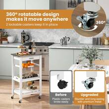 GOFLAME Kitchen Island On Wheels, Rolling Kitchen Cart With Stainless Steel Countertop, Slide-Out Metal Wire Basket, Serving Tray, Lockable Casters, Utility Storage Trolley For Kitchen, Dining Room - White - View 6