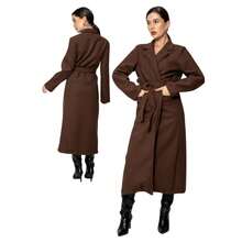 Women's Max Long Overcoat In Brushed Wool Hbd Plus - Sbt-005 - Coffee Brown - View 3