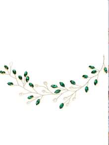 1 chiếc băng đô cô dâu đính đá và ngọc trai hình móng vuốt xanh - màu xanh lá - Xem 3