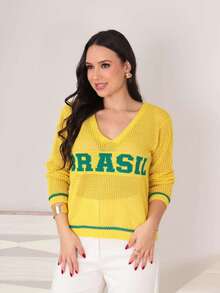 Women's Knit Blouse Brazil - Màu vàng - Xem 3