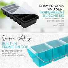 Freezer Tray With Lid-Soup Freezer Container Molds-Large Ice Cube Tray Set Makes 1-Cup & 1/2-Cup Portions Cubes Perfect For Preparing Meals In Different Portion Sizes Oven & Dishwasher - - Gray - 查看 4