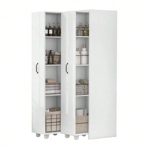 Étagère extensible à roulettes – 4 tablettes, réversibles gauche/droite, en MDF, charge maximale de 20 kg par tablette, utilisable dans la salle de bain, la cuisine ou le salon, coloris blanc. - Blanc 1 pièce - Voir 1