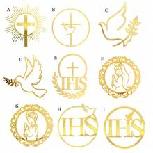 1pc/3pcs Gold Mirror Acrylic Cross Dove IHS Baptism Cake Toppers,For Baptism Communion Theme Party DIY Cake Dessert Decoration Supplies - Multicolor - View 8