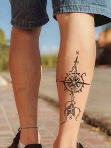 1 feuille de tatouage temporaire à la mode, style neutre, croquis, motif de texte de boussole et d'nœud et de flèche. Tatouage temporaire imperméable durant 2 à 5 jours, peut couvrir les cicatrices. Convient pour les bras, poignets, épaules, jambes, taille, cou, mains, poitrine, cuisses, doigts et autres parties. Convient pour les tatouages de couple, style croquis - noir - Voir 3