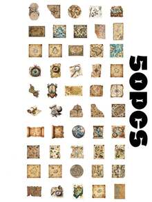 50 piezas, Pegatinas de mapa mundial vintage, Material de PVC, Cada una mide entre 3 y 7 centímetros, Pegatina de diseño creativo y estético, Adecuada para fundas de teléfono móvil, tabletas, , portátiles, maletas, automóviles, cuadernos, diarios escritos a mano y talla grande - 1 paquete/50 piezas - Ver 6