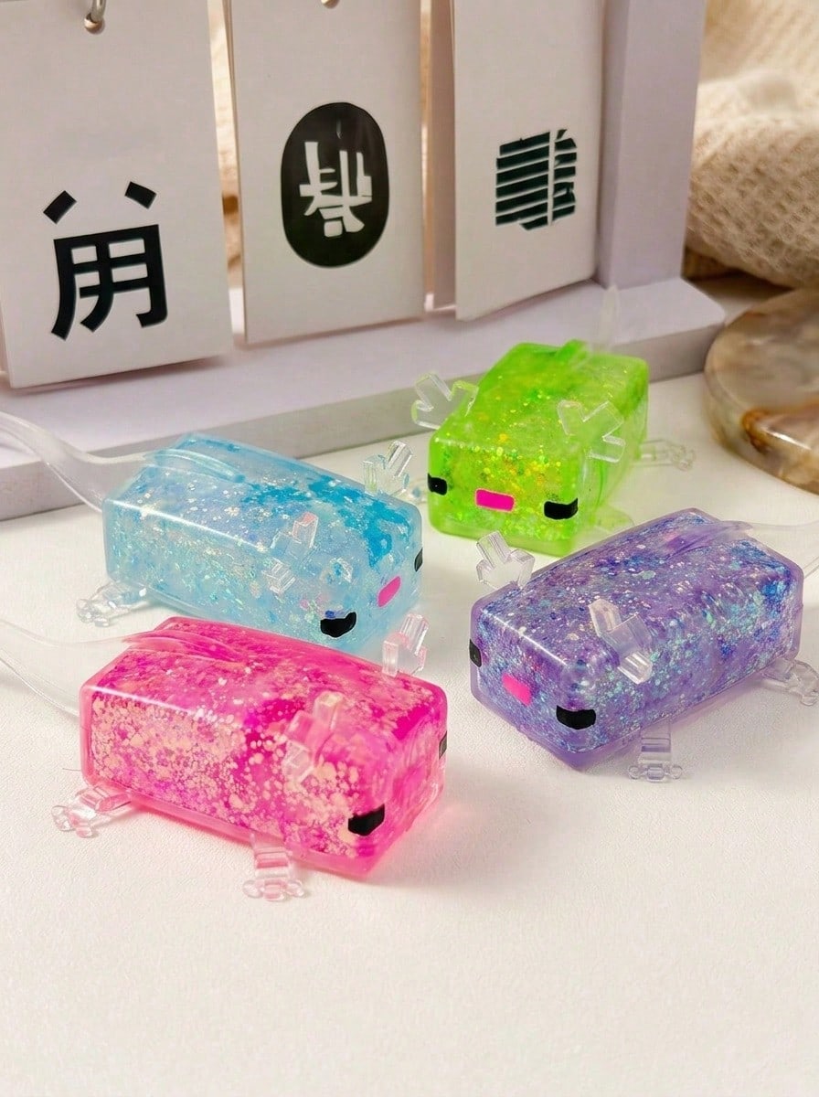 1/4/5个闪光水晶墨西哥钝口螈，柔软缓慢回弹，粘性减压玩具，Taba Squishy，旅行便携式指尖挤压玩具，Squisy，适合所有年龄段自闭症儿童，理想的节日礼物，可爱小玩意，生日礼物，复活节礼物，万圣节礼物，圣诞礼物，圣诞袜填充物，指尖玩具，儿童派对礼物，蓝色适合男孩，粉色适合女孩，儿童游戏，儿童玩具，男孩游戏，女孩游戏，儿童游戏。