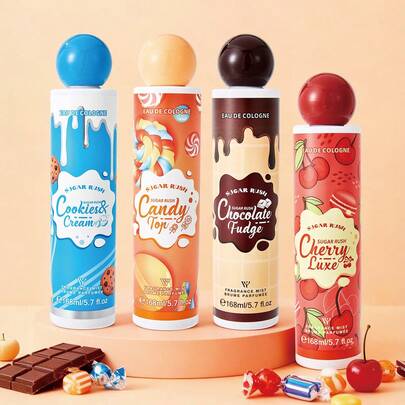 1瓶168毫升巧克力奶油冰淇淋味空气清新剂，持久留香，大容量喷雾。散发樱桃、冰淇淋、巧克力、奶油、饼干和糖果的甜美香气。适用于室内外各种场合，例如浴室、约会、派对、节日等。有效去除异味，提升香气。馈赠佳品。