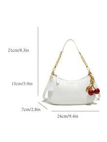 New Fashion Classic Wild Letter Decor Design Solid Color Waterproof PU Crescent Shoulder Bag/Underarm Bag, Suitable For Shopping And Crossbody Wear - White - View 7
