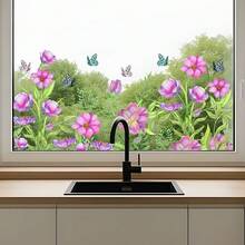 1 pieza Pegatina de ventana con racimo de flores de primavera, escena suave de rosa-púrpura, removible sin residuos, decoración fresca de ventana - multicolor - Ver 4