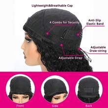 Kinky Straight Half Wig Human Hair 3 In 1 Half Wigs Wear & Go Wigs Drawstring Headband Wig With Natural Hairline 200% Density For Women Headband Wig With Natural Hairline 200% Density For Women Natural Color 16 18 20 Inch - Natural Black - 查看 6