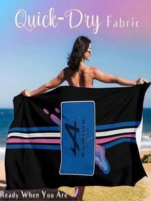 1pc Alpine F1 Team Beach Towel - Lightweight Quick-Dry Soft Polyester Blend With Vibrant Racing Stripes & Logo Design For Swimming, Camping, Bath - Modern Sporty Towel For Fans, Swimming Accessory | Absorbent Fabric - Multicolor - View 2