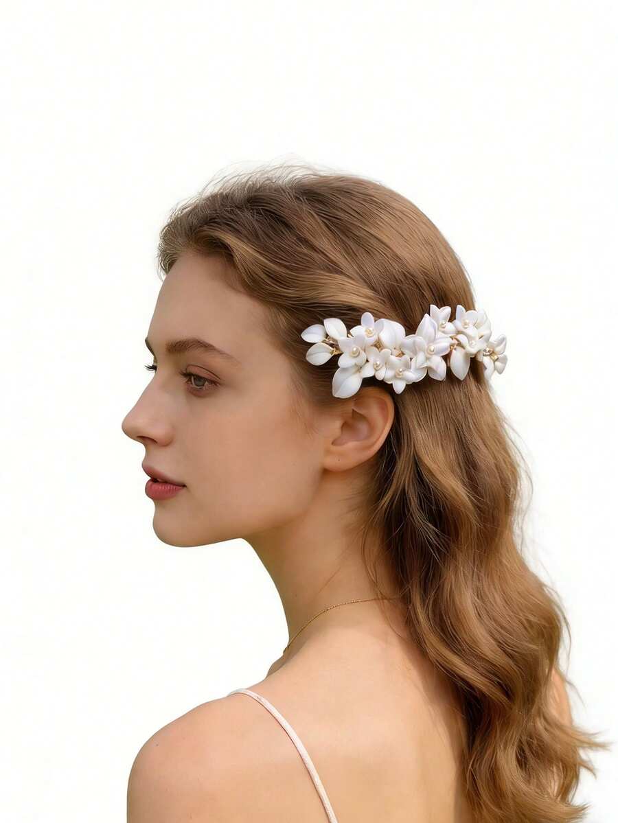 1 Stück Blume Muster eleganter ABS Kunststoff handgemachter Blumen Haarkamm Haarspange Braut Kopfschmuck, geeignet für alle Jahreszeiten, Sommer, Strand, Hochzeit - Verschiedenfarbig - Übersicht 1