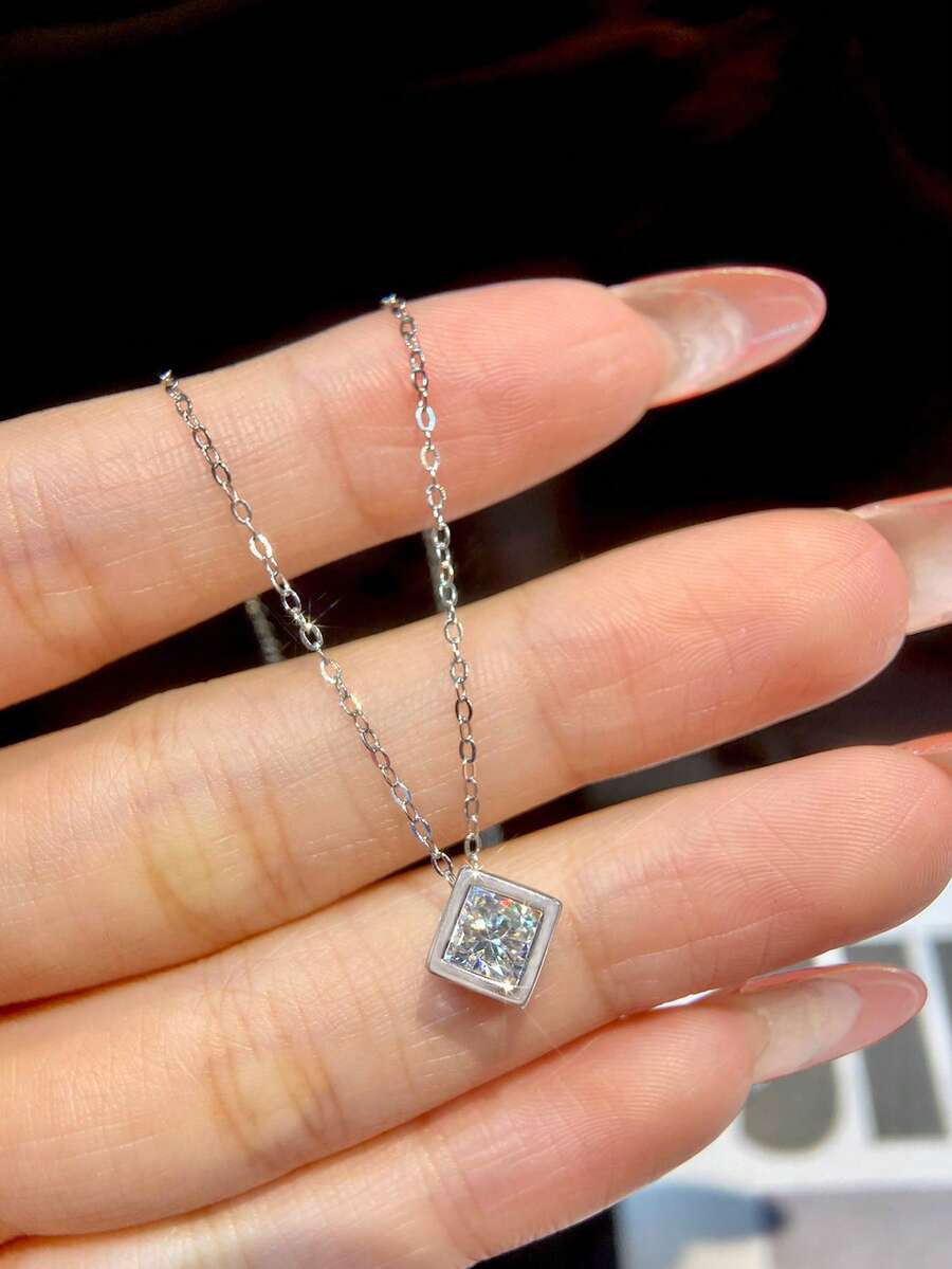 Dây chuyền đá Moissanite 1 carat bằng bạc S925 - Món quà thanh lịch và sang trọng, thích hợp cho lễ đính hôn, đám cưới, bạn thân, sinh nhật và kỷ niệm; trang sức cô dâu. - Vòng cổ  Moissanite - Xem 1