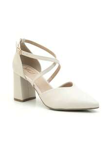 NEW! Pumps With Block Heel, Cross Straps, Pointed Toe, Elegant, Comfortable, Napa - Champagne - View 5