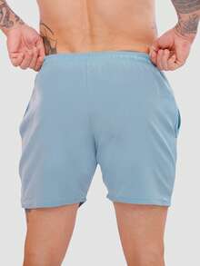 KIT OF 5 Men's Shorts In Tactel Elastane Resin, Casual, Comfortable With Pockets - 鮭魚色/鉛色/海軍藍/黑色/藍色BB - 查看 7
