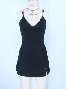 新款夏季性感吊带修身超短黑色连衣裙，优雅百搭，适合女士参加派对。 - 黑色 - 查看 2