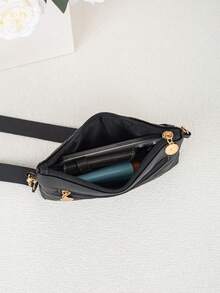 Bolso cruzado minimalista de moda de un solo hombro 2026, bolso cuadrado pequeño con textura de rombos, combinado con herrajes dorados, diseño de múltiples compartimentos - Negro - Ver 5