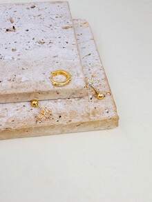 3pcs/Set Pendientes de botón con flor de CZ en forma de U para mujer, pendientes de botón redondos pequeños chapados en oro de 14K, pendientes de cartílago vintage para niñas, adecuados para fiestas, vacaciones, uso diario, regalo de joyería - Oro-1 - Ver 4