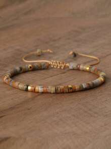 1条可调节高品质简约毕加索玉珠手链，天然石手链，优雅手链 - 瘋狂瑪瑙 - 查看 1