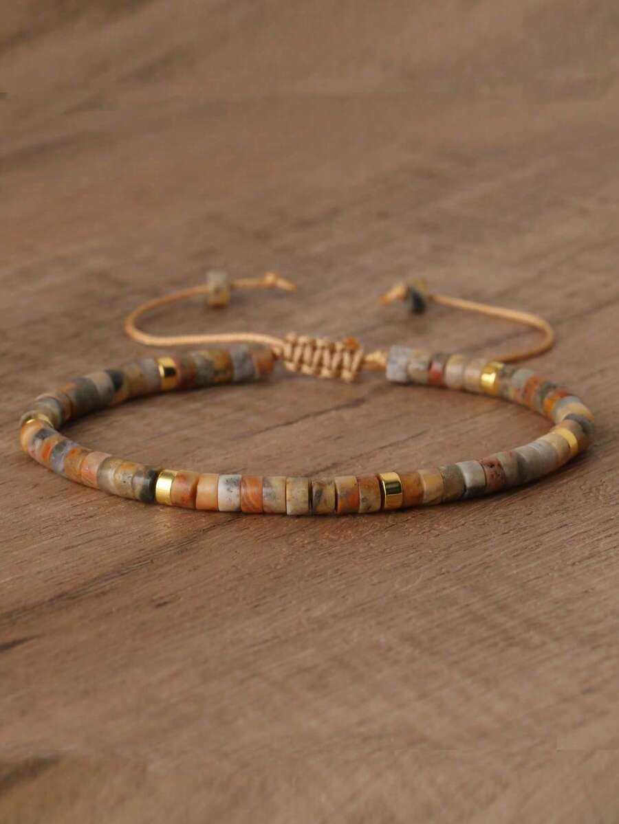 1条可调节高品质简约毕加索玉珠手链，天然石手链，优雅手链 - 瘋狂瑪瑙 - 查看 1