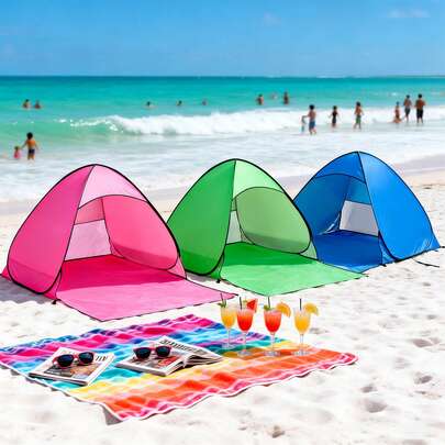 Carpa de playa portátil para 2 personas con protección UPF 50+, ligera para camping, pesca, jardinería y mascotas, fácil de montar, color rosa/azul/verde, esencial ideal para vacaciones en la playa y regalo