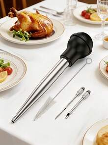 Bộ 4 dụng cụ bơm gia vị gà tây bằng thép không gỉ, bao gồm 2 kim bơm, thích hợp cho việc nấu nướng trong nhà bếp. - Nhiều màu - Xem 3